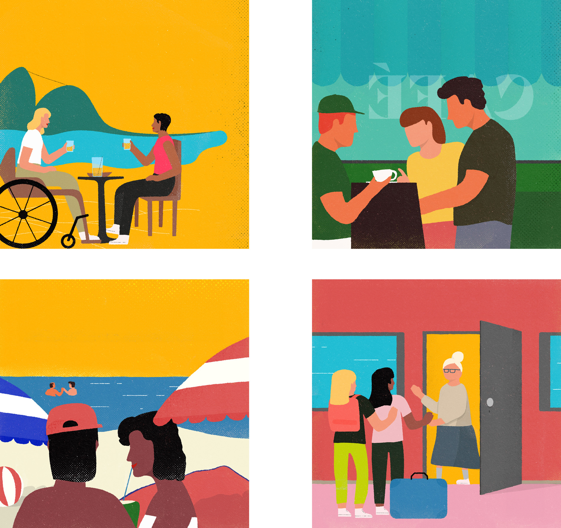 Ilustrações criadas para divulgação de resultados da atuação do Airbnb no Brasil.